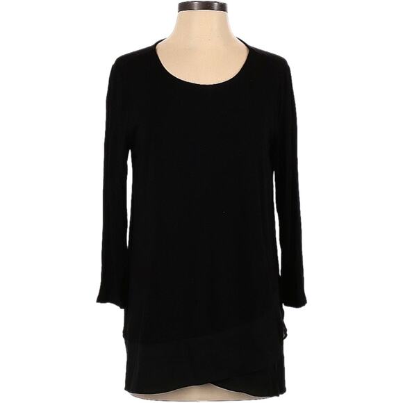 Vince Camuto 3/4 Sleeve Asymmetric Chiffon Hem Blouse Women’s Size Small Black - Picture 1 of 4